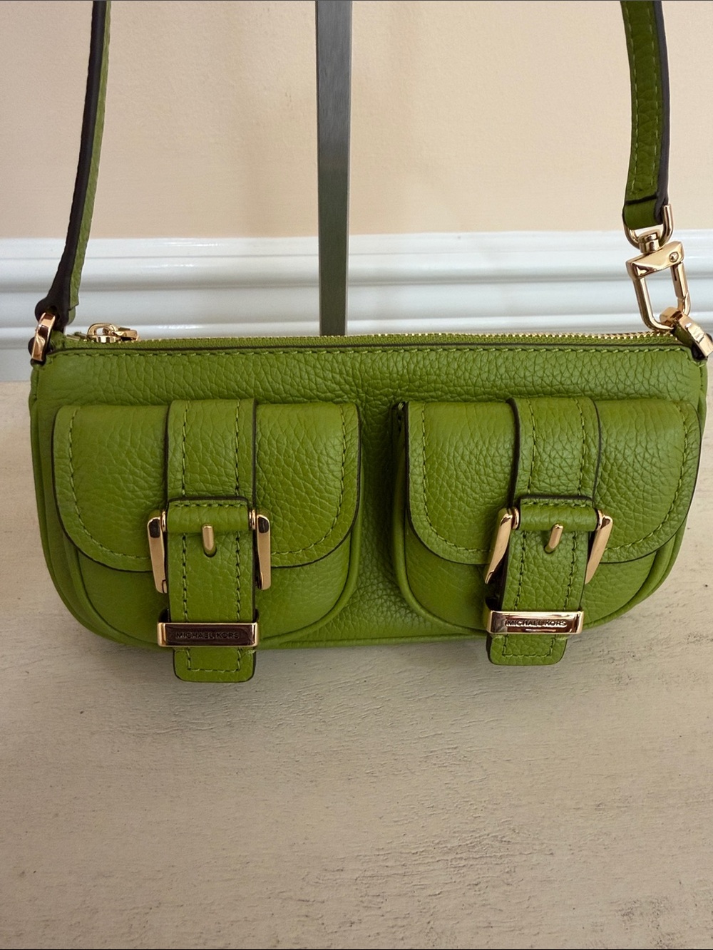Michael Kors Green Leather Double Pocket Mini Shoulder Bag - Picture 3 of 5